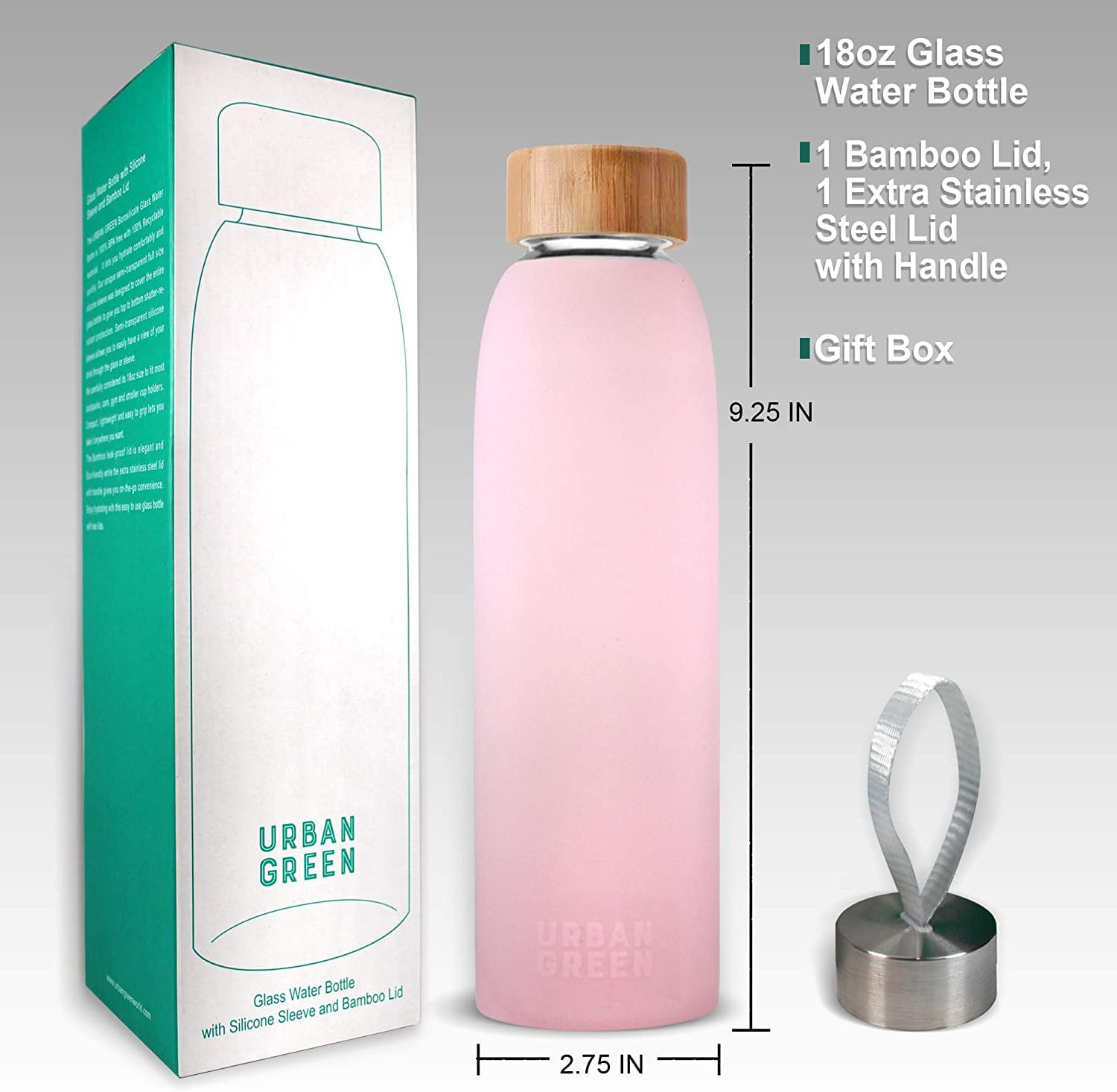 GROSCHE VENICE Eco-Friendly Glass Water Bottle with Bamboo lid and  Protective Sleeve, 22.6 fl oz Capacity, Water Color