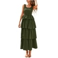 thumbnail image 1 of Ovzne Robes Grande Taille pour Femmes Rondes Robe de Plage Robe d'Été Sans Manches Midi Col Rond Débardeur Smocké Ligne A Superposée Robe Longue Fluide de Plage Robe de Printemps en Solde, 1 of 6
