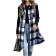 thumbnail image 5 of Plaid Button Down Long Vest For Women, Lapel Collar Sleeveless Side Split Cardigan, Fall Casual Curved Hem Tops With Pockets, 5 of 7