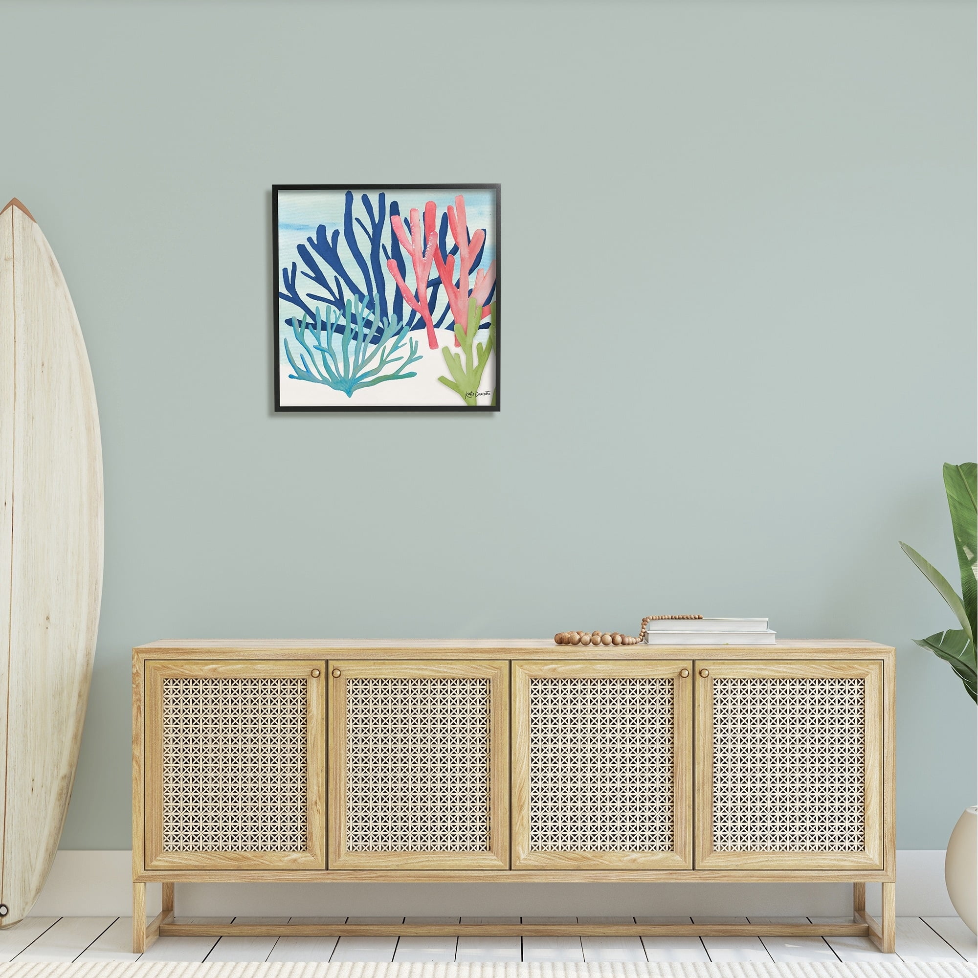 Stupell Industries Underwater Sea Life Blue Pink Ocean Coral Reef Framed Wall Art, 24 x 24, Design by Katie Doucette