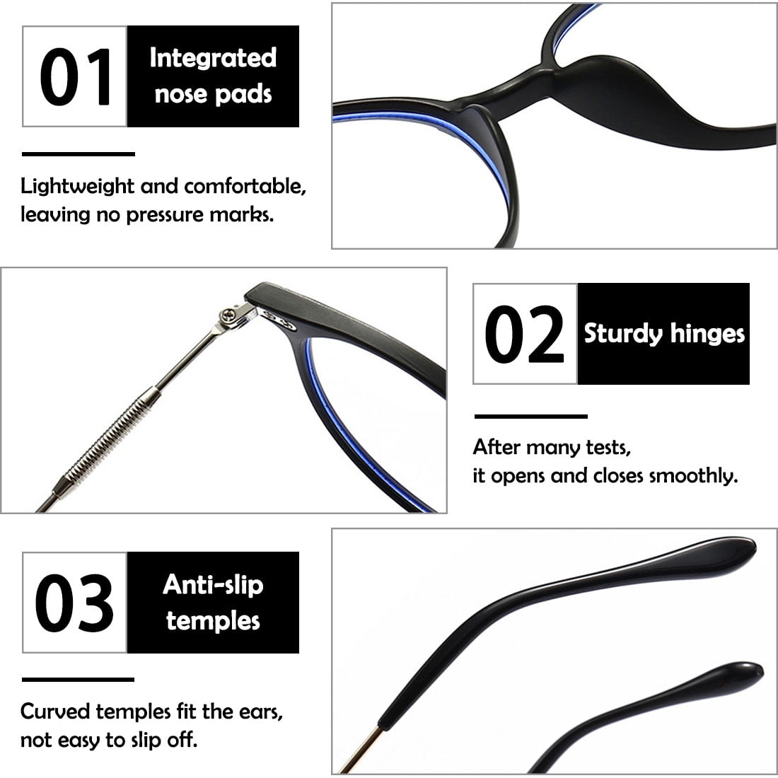 KOOSUFA Stylish Round Reading Glasses Blue Light Blocking +2.00 Women Men Eyeglasses Readers Eyewear Matte black