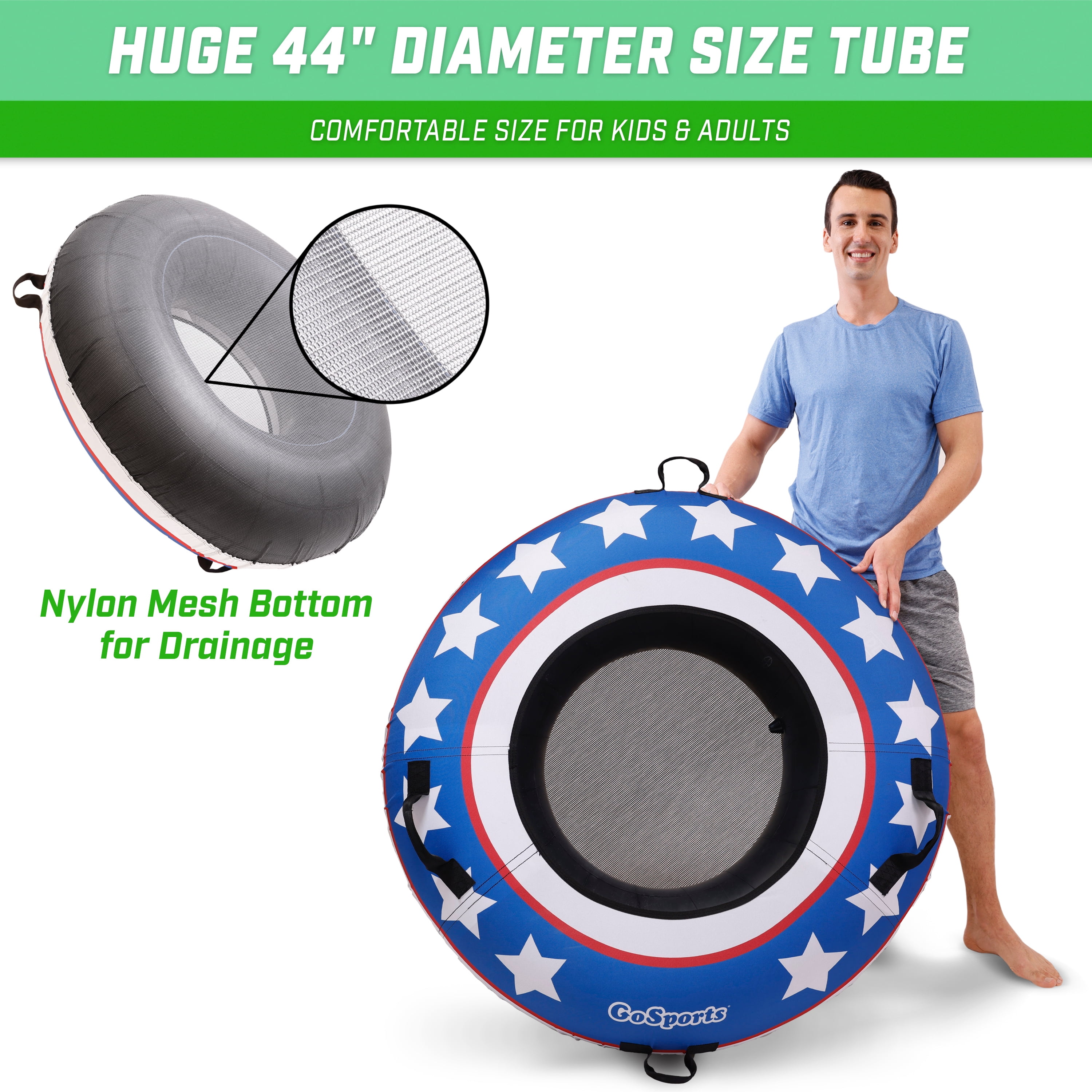 GoSports 44" Heavy Duty River Tube with Premium Canvas Cover - Commercial Grade River Tube - Stars & Stripes