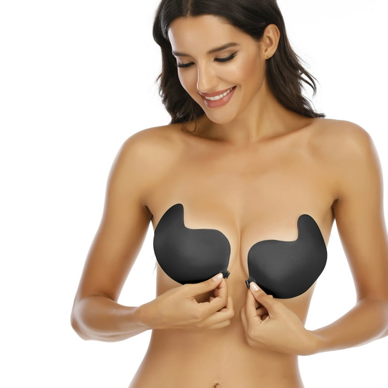 STTOAY Push up Strapless Self Adhesive Plunge Bra Invisible Backless Sticky  Bras, Black