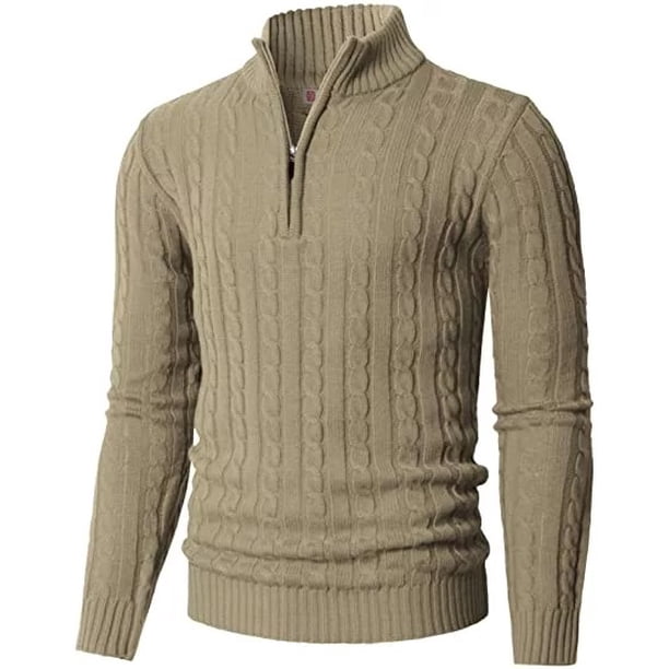 Suéter tipo polo de manga larga con cremallera de punto y corte ajustado informal para primavera, otoño e invierno para hombre