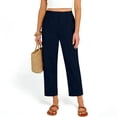 thumbnail image 7 of Women's Cotton Linen Capri Pants Summer Lightweight Elastic Waist Work Pant Ankle Cropped Trousers with Pockets 2026 Navy M, 7 of 7