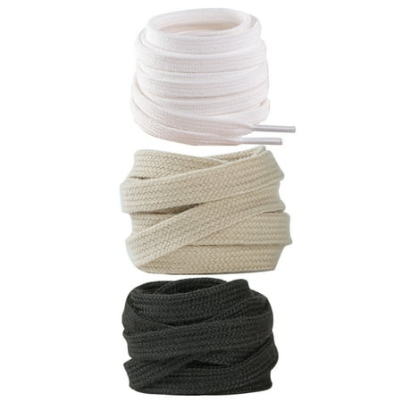 

3 Pairs 120cm Pure Cotton Shoelaces Simple Flat Shoelaces Canvas Shoe Tie Lace for Sneaker Canvas Shoes Use (White+Black+Beige)
