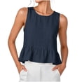 thumbnail image 6 of APEXFWDT Peplum Top Women's Cotton Linen Beach Ruffle Tank Top Round Neck Sleeveless Cute Casual Summer Shirt, 6 of 8