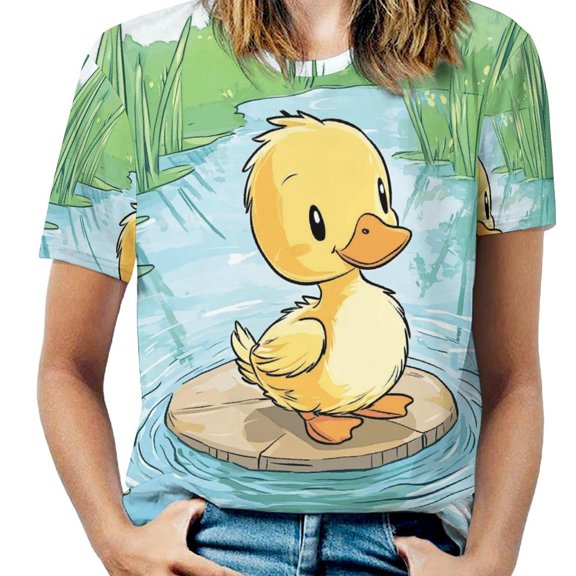 Fun And Playful Duck Women's Short Sleeve Tops Casual Blouses T Shirt