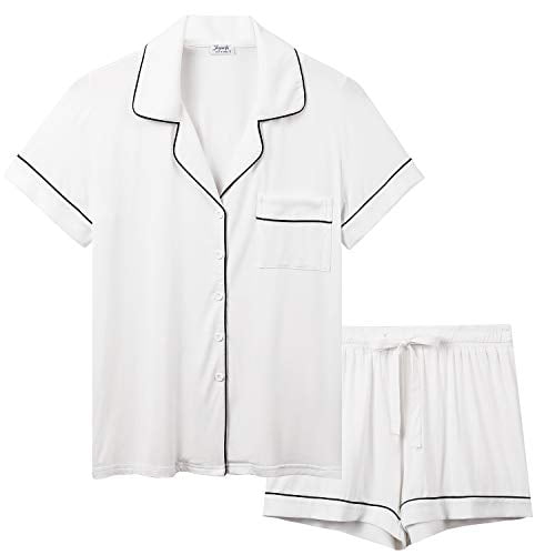 Joyaria Womens Ultra Soft Pajama Button Down Short Sleeve Pj Set-Small-XXL 