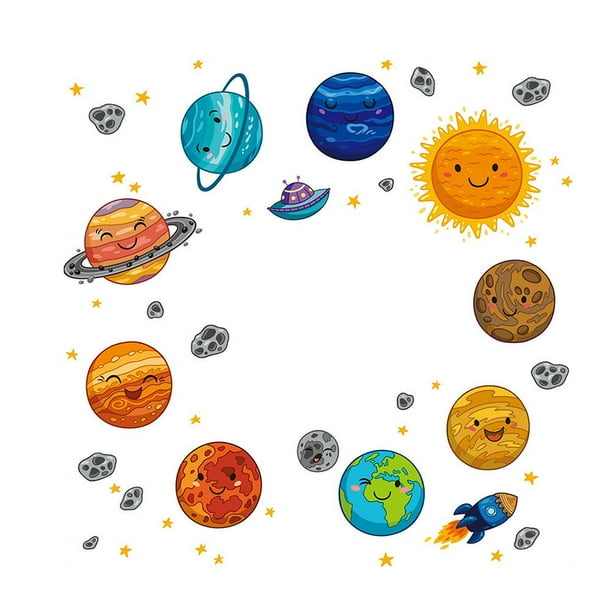 2 * lindos planetas de dibujos animados pegatinas de pared extraíbles calcomanías impermeables para niños