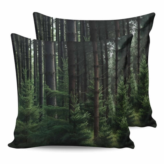 Pillow Covers 18x18 Set of 2, Green Forest Throw Pillow Covers Decorative Couch Cushion Cover, Mysterious Primitive Forest Pine Tree Microfiber Soft Square Pillowcases for Bedroom Living Room Sofa
