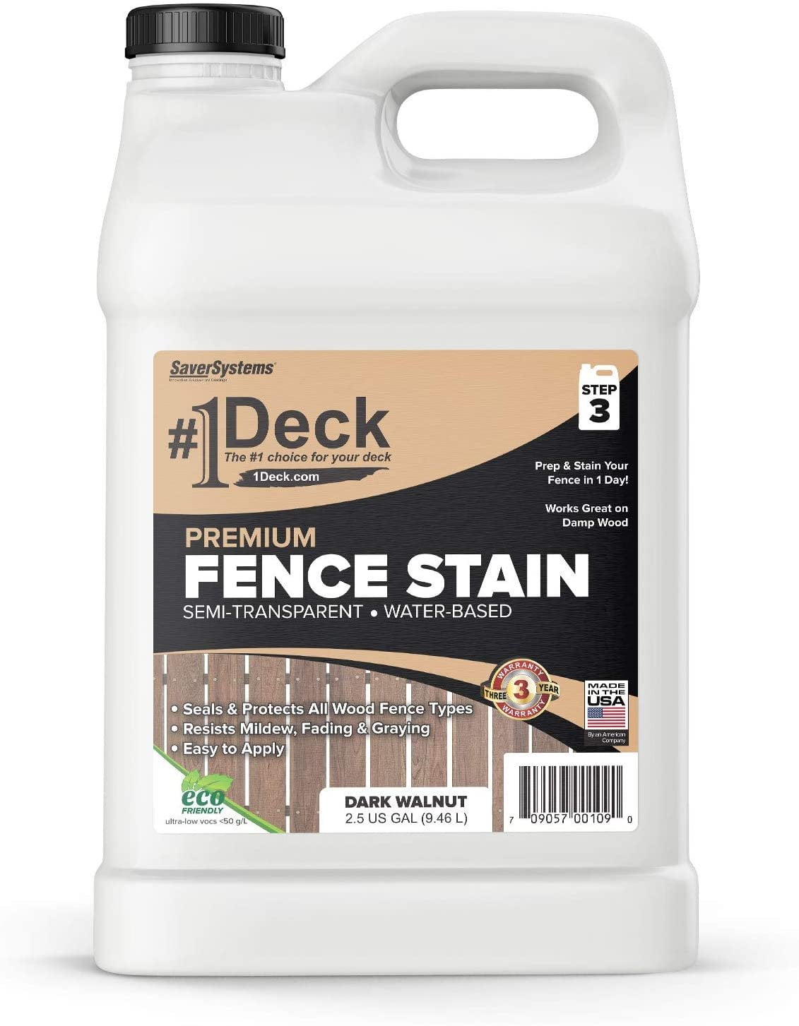 1 Deck Premium Wood Fence Stain and Sealer SemiTransparent Fence