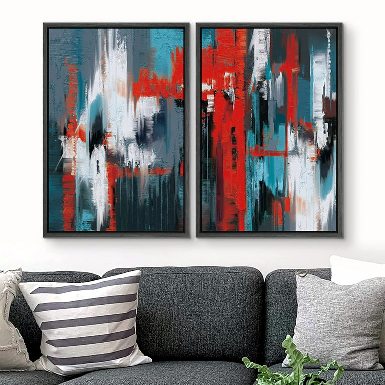 Red and Blue Abstract Canvas Art/modern Abstract Canvas/set of 3