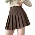 thumbnail image 1 of Gibobby Plisado Mini Falda De Las Falda plisada sólida para mujer y niña, falda básica, falda de diseño Aline (Chocolate, L), 1 of 4