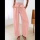 thumbnail image 4 of Pantalones de Salón Anchos para Mujer con Bolsillos, Cintura Alta, Ajustables, con Nudo y Holgados. Rosa S, 4 of 7