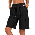 thumbnail image 2 of Oiangi Women's Cargo Shorts Elastic Waist Drawstring Hiking Shorts Straight Leg Basic Knee Shorts with Multi-Pocket Black S, 2 of 7