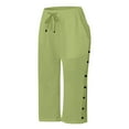 thumbnail image 4 of UJNDER Women's Solid Color Capri Casual Pants Elastic Waist Loose Fit Side Button Functional Army Green S, 4 of 4