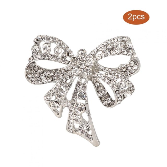 2pcs Brillant Strass Arc Forme Broche Alliage Collier Pin Vêtements Accessoire Bijoux Cadeau