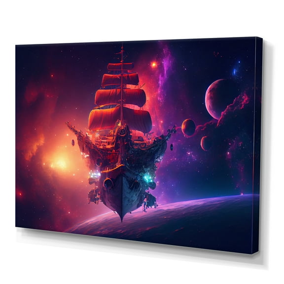 Designart Ship Cruise Into The Galaxy III Canvas Wall Art
