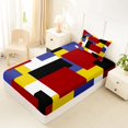 thumbnail image 5 of Castle Fairy Mid Century Overlap Rectangle Block Twin Sheets 3pcs,Geometric Mosaic Bedding,Red Yellow Navy Black,1 Flat Sheet, 1 Fitted Sheet and 1 Pillowcase, 5 of 7