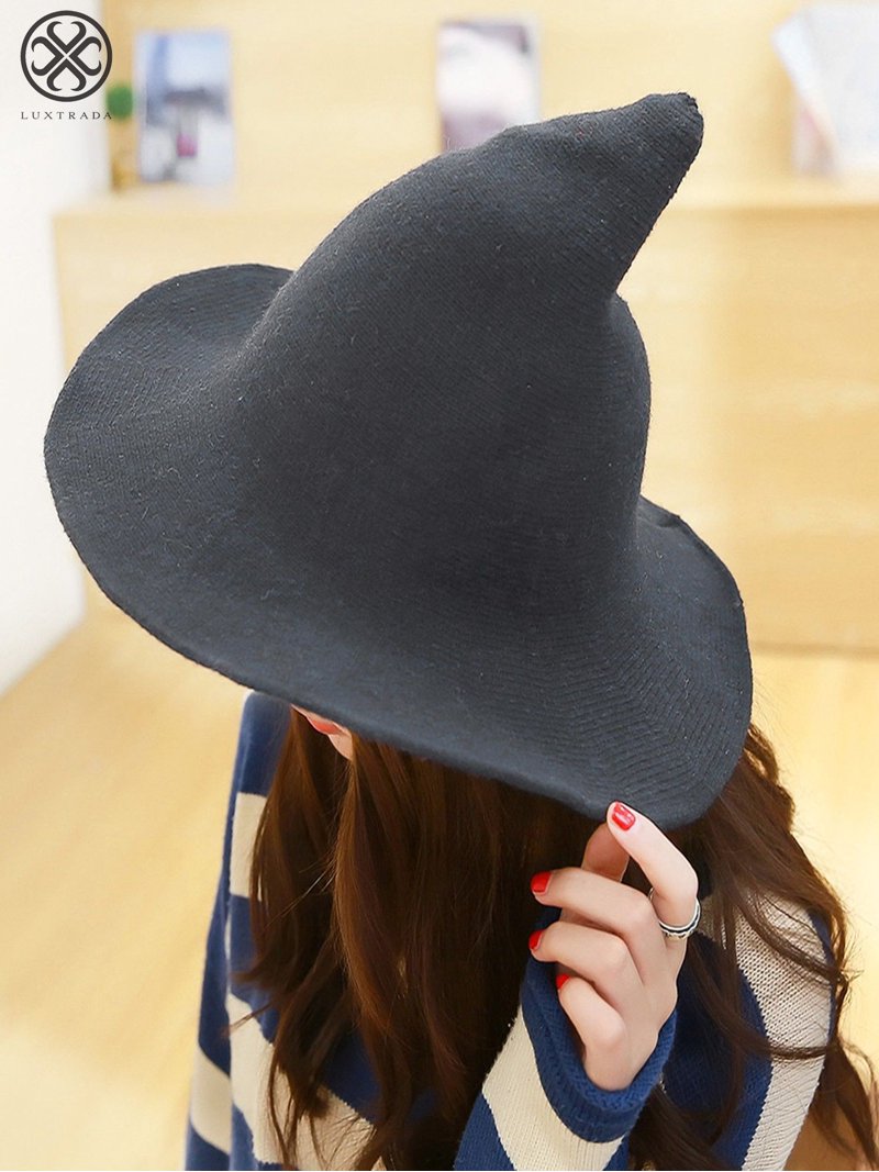 Witch Hat Sheep Wool Knitted Cap Halloween Costume Luxtrada Women Witch Hat Sheep Wool Christmas Halloween  main image 2