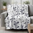 thumbnail image 2 of Grey Black Botanical Blanket Soft Cozy Warm Throw Blanket for Couch, Plush Fuzzy Flannel Fleece Blankets for Sofa, Watercolor Spring Floral Summer Leaf Bed Blankets Lightweight Gifts for Men, 50"x80", 2 of 9