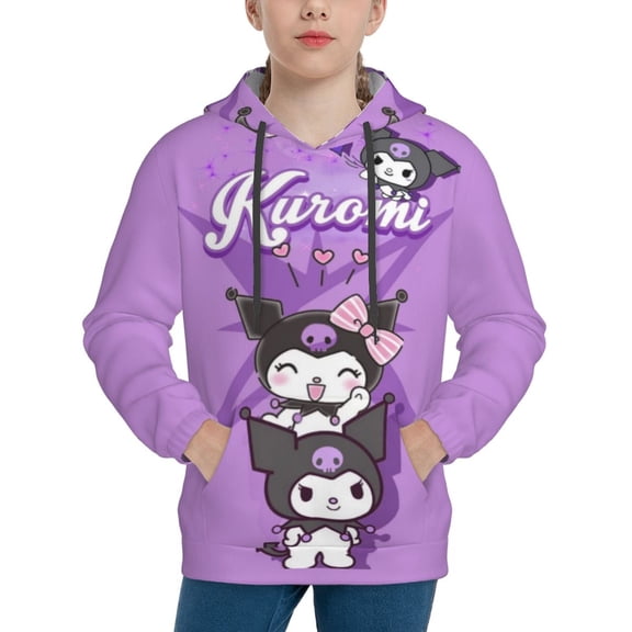 Sanrio Kuromi Kids' Hoodie 3d Print Sweatshirt Soft Pullover Hooded With Big Pockets Fans Gifts For Boys Or Girls X-Large