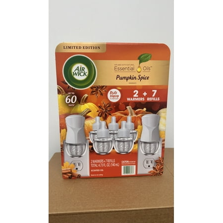 Air Wick Essential Oils Pumpkin Spice 2 Warmers + 7 Refills