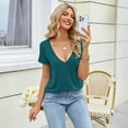 thumbnail image 5 of WULMLEO Womens Deep V-Neck T Shirts Sexy Short Sleeve Tops Summer Oversized Tee Dark Green 2XL, 5 of 6