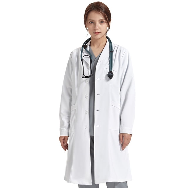 Bata de laboratorio profesional para mujeres y hombres, bata de laboratorio unisex blanca, bata de laboratorio de algodón médico enfermera Med