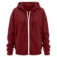 thumbnail image 6 of felwors Long Sleeve Waffle Knit Zip-Up Hoodie Oversized Textured Sweatshirt with Kangaroo Pocket for Women Fall Casual Cozy Wine for Size XXL, 6 of 7
