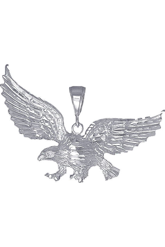 Large Sterling Silver Eagle Pendant Necklace 2.35 Inches 11 Grams with Diamond Cut Finish and 24 Inch Figaro Chain
