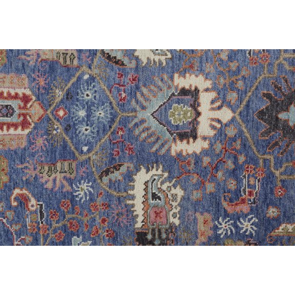 4' X 6' Blue And Red Wool Floral Hand Knotted Stain Resistant Area Rug