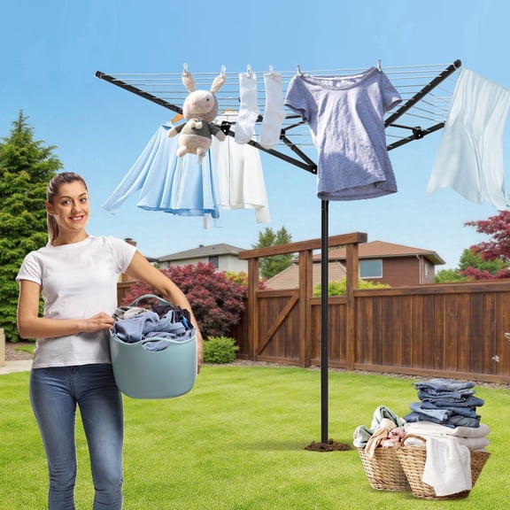 Umbrella Clothesline Outdoor, Heavy Duty Umbrella Clothes Lines with Metal Ground Plug