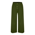 thumbnail image 3 of TQWQT Womens Summer Linen Pants Casual Loose Drawstring Elastic High Waist Palazzo Straight Lounge Trousers with Pockets Army Green XL, 3 of 4