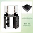 thumbnail image 6 of Corner Vanity Desk with Mirror and Lights, Makeup Vanity Table with 5 Drawers, Storage Shelves, Charging Station, Compact Vanity Dressing Table for Small Space，Black, 6 of 6
