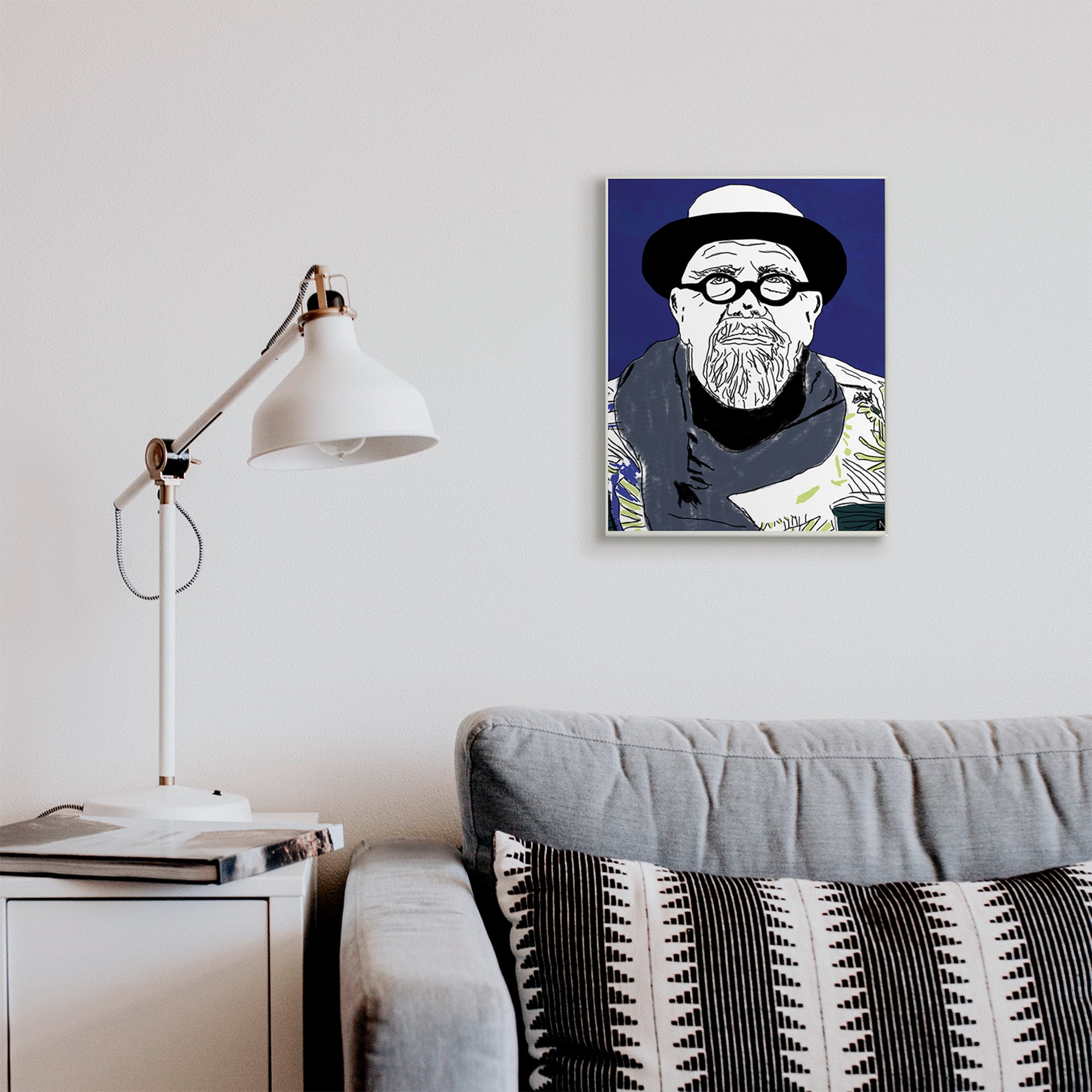 Stupell Industries Chuck in Winter Attire Abstract Artist Portrait Novelty Painting Unframed Art Print Wall Art, 13 x 19