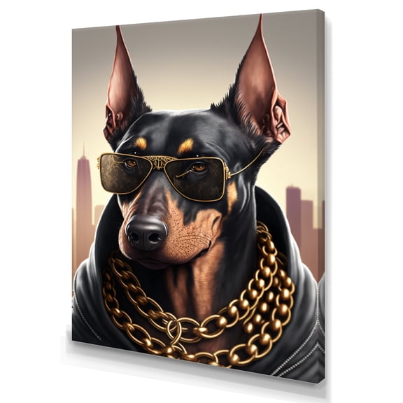 Designart Doberman Gangster In NYC I Canvas Wall Art