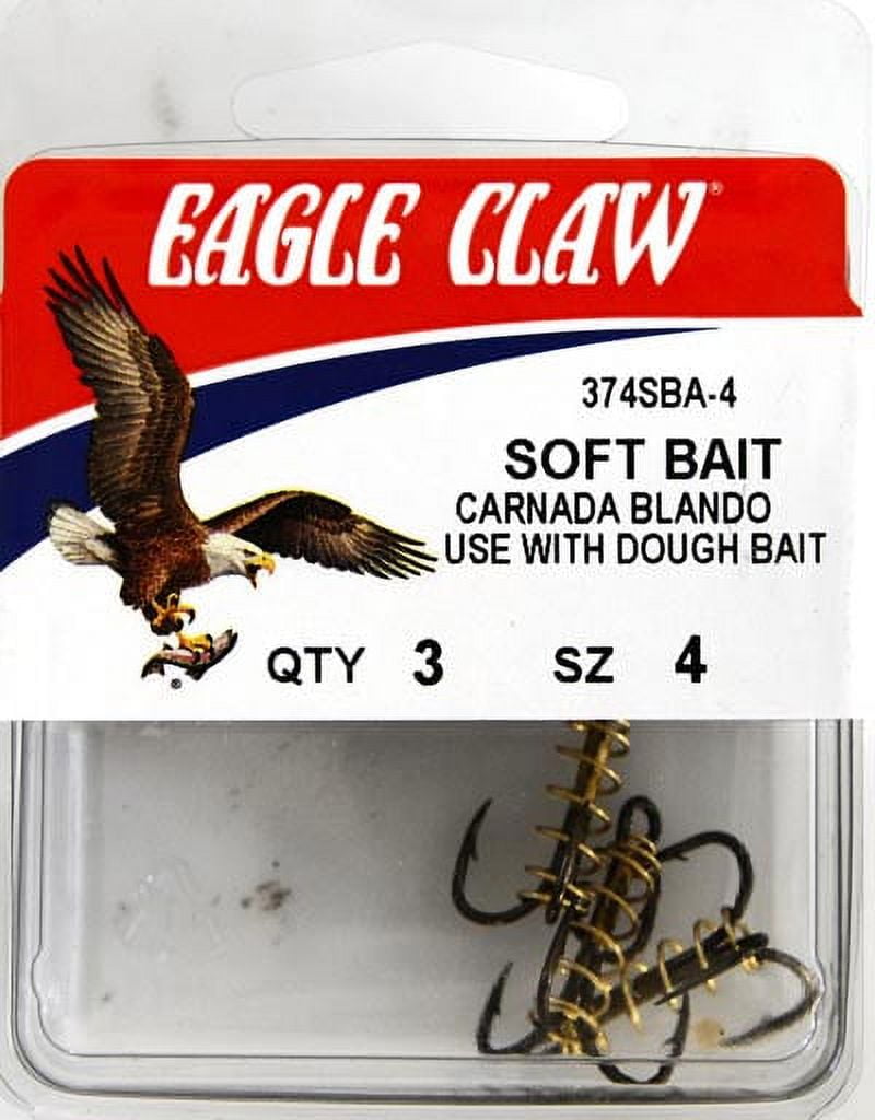 (2 pack) Eagle Claw 2X Treble Soft Bait with Spring Fishing Hooks, Bronze, Size 4, 3 Pack