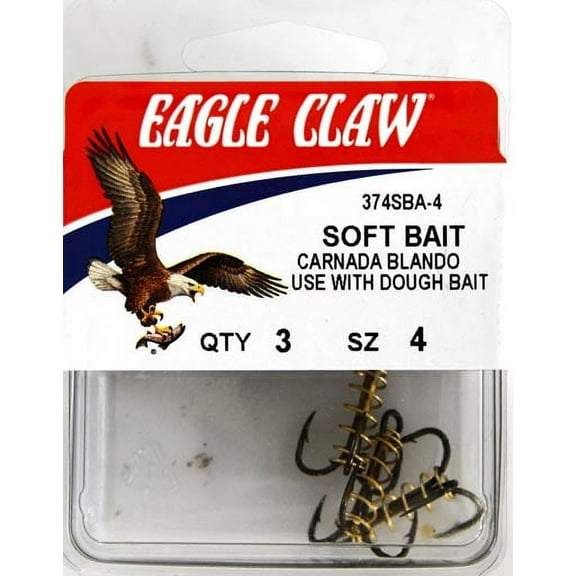 Eagle Claw 2X Treble Soft Bait with Spring Fishing Hooks, Bronze, Size 4, 3 Pack