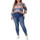 thumbnail image 2 of Tops de mujer plus size Agnes Orinda con rayas de teñido anudado, cuello en V, mangas 3/4, blusas casuales 4X azul y naranja, 2 of 6