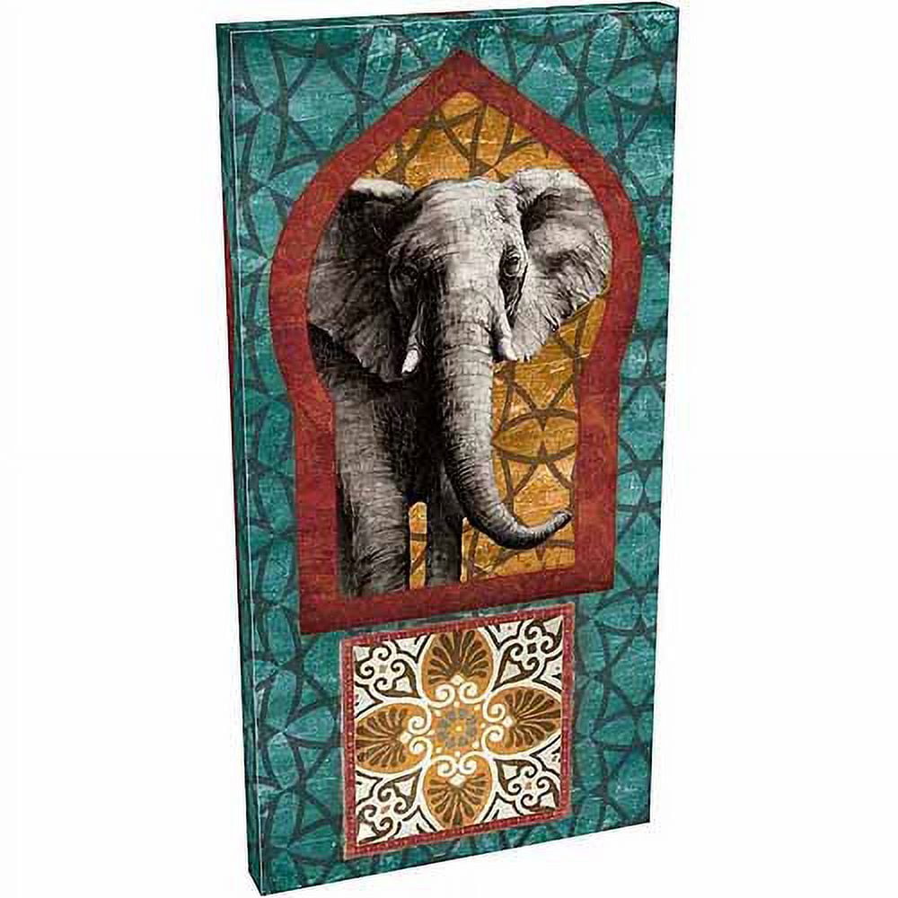 Moroccan Keyhole Elephant Archway Tribal Pattern Abstract Tile Emblem Painting Blue & Red Canvas Art by Pied Piper Creative