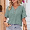 thumbnail image 6 of Summer Saving Wycnly Womens Blouses and Tops Dressy Casual Button up Hollowed Going out Comfy Lightweight Tshirts Summer Solid V-Neck Short Sleeve Cute Tees Tops Green l, 6 of 7