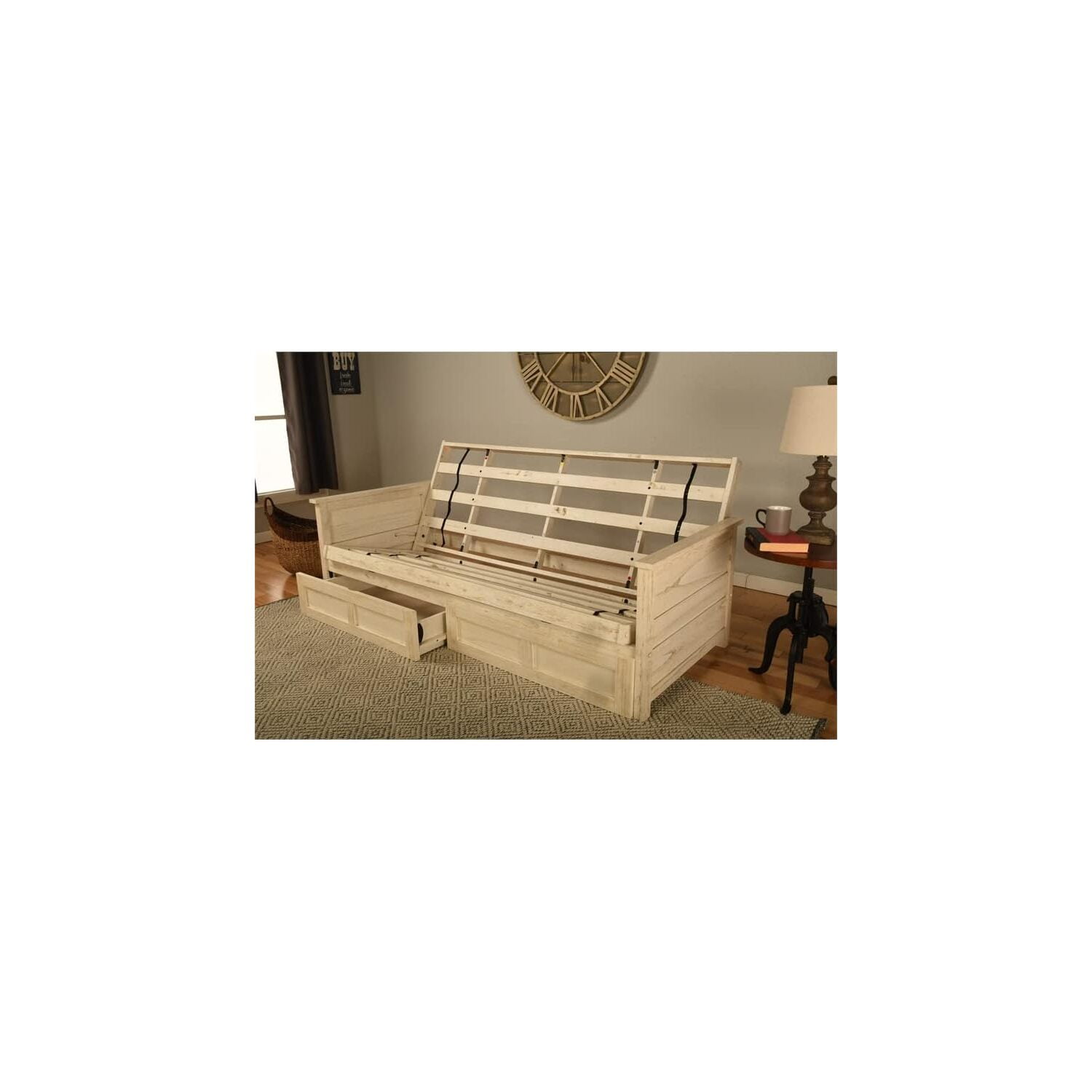 Kodiak Furniture Lexington Storage Futon in Weathered White w/ Gray Mattress