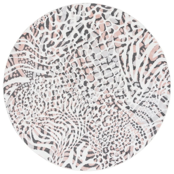 SAFAVIEH Amsterdam Ruby Animal Area Rug, Ivory/Blush, 6'7" x 6'7" Round