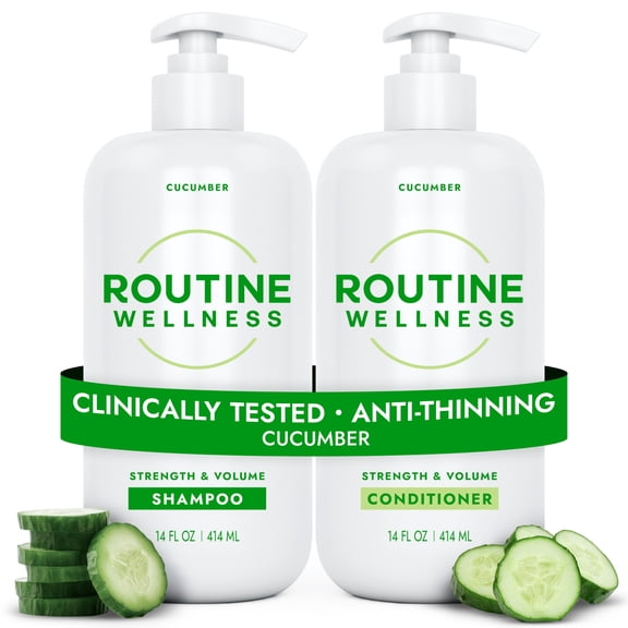 Routine Wellness Anti-Thinning Volumizing Shampoo - Clinically tested shampoo for thinning hair with biotin, pea peptides, color safe, sulfate free - Cucumber Set