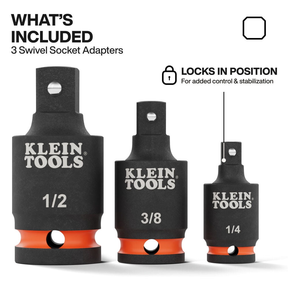 Klein Tools Impact Wrench Swivel Socket Adapter Set 3 Pieces