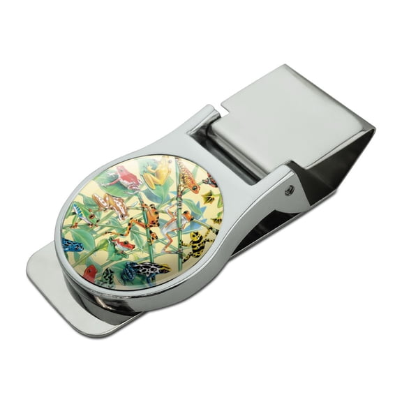 Tropical Rainforest Frogs Froggies Dart Satin Chrome Plated Metal Money Clip