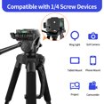 thumbnail image 2 of 63" Tripod Stand, Camera Tripod with Travel Bag, Extendable Cell Phone Tripod Stand with Wireless Remote and Phone Holder, Compatible with Cameras, Phone & Tablet, Sport Camera, 2 of 8