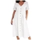 thumbnail image 2 of ICHUANYI Clearance Fashion Women Summer Casual V-Neck Solid Short Sleeve Button Pocket Cotton Linen Dress(White, XL) ICHUANYI WER2023080710761, 2 of 8